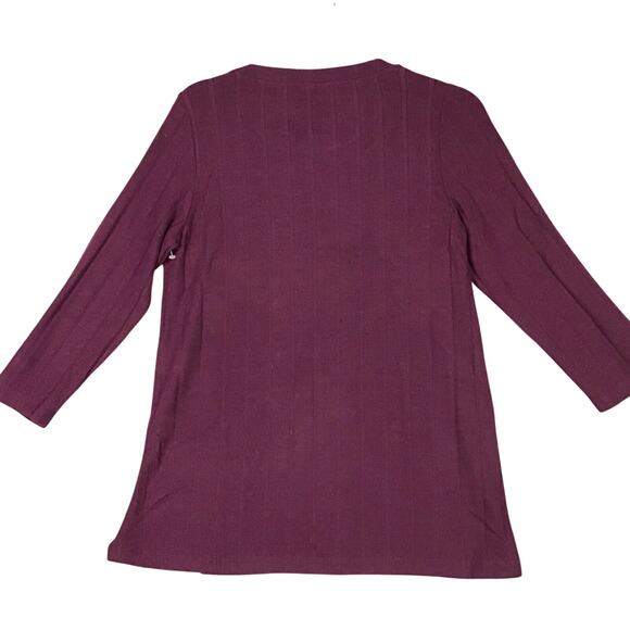 Bobeau Womens Medium Maroon Wide Rib Crew Neck 3/4 Sleeve Side Slit Top NWOT - Picture 2 of 9
